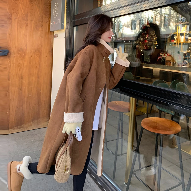 复古皮毛一体外套女2025冬季新款美拉德氛围感韩系穿搭羊羔毛大衣