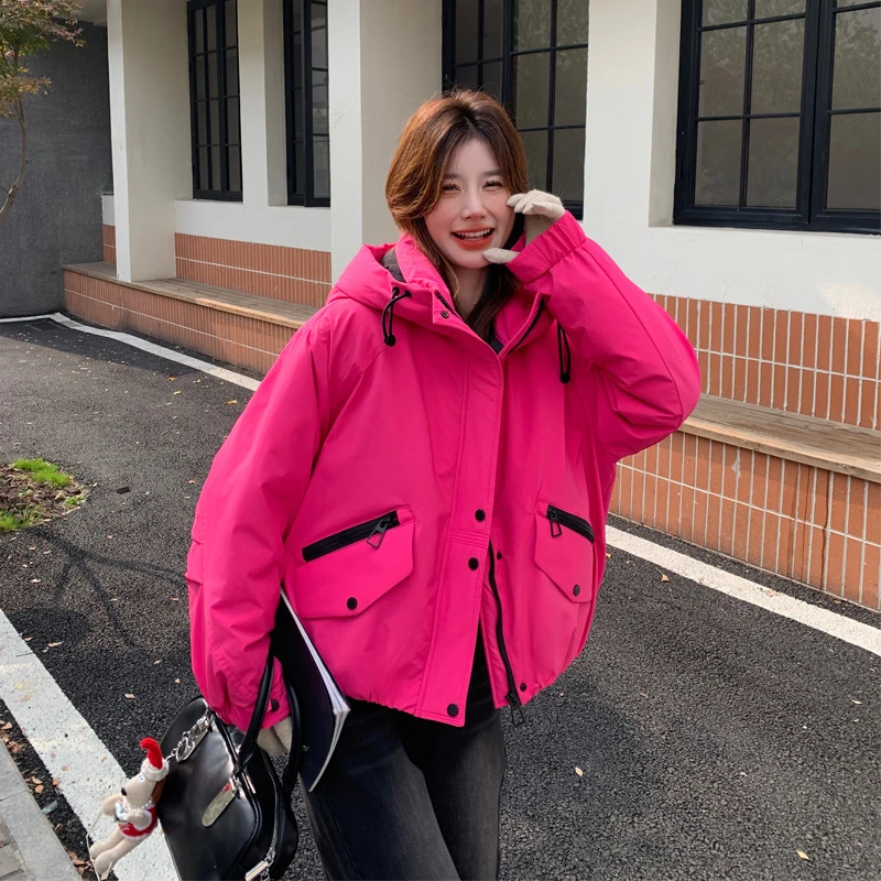 甜酷风冲锋衣式羽绒服女2024冬季新款炸街韩系穿搭白鸭绒内胆外套