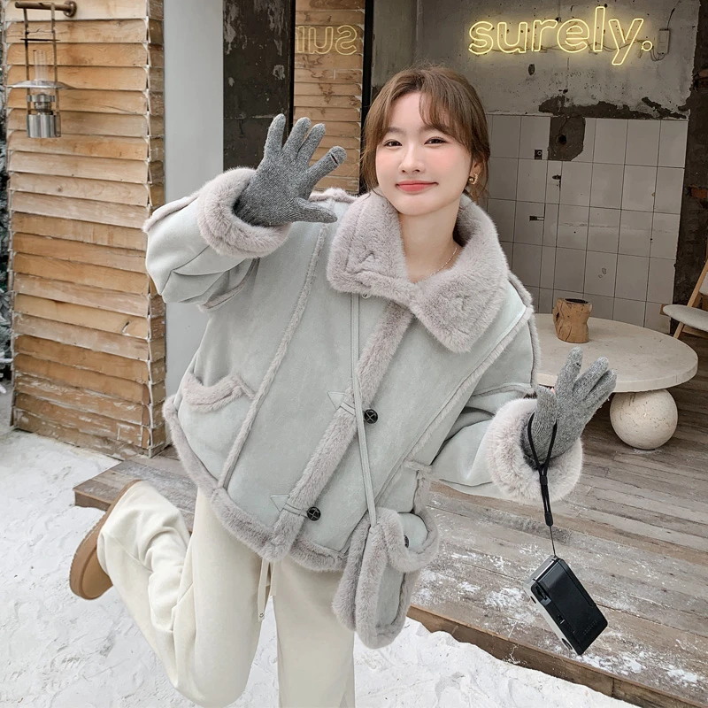 水貂绒皮毛一体外套女2024冬季新款复古氛围感小众流行加厚短棉衣