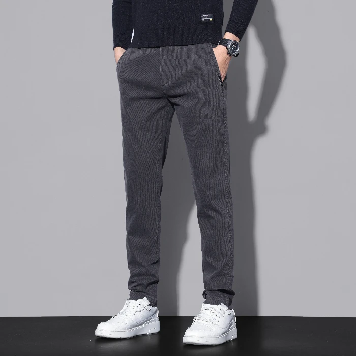 2024秋冬加绒加厚休闲裤男士韩版修身直筒潮流百搭弹力男士长裤子