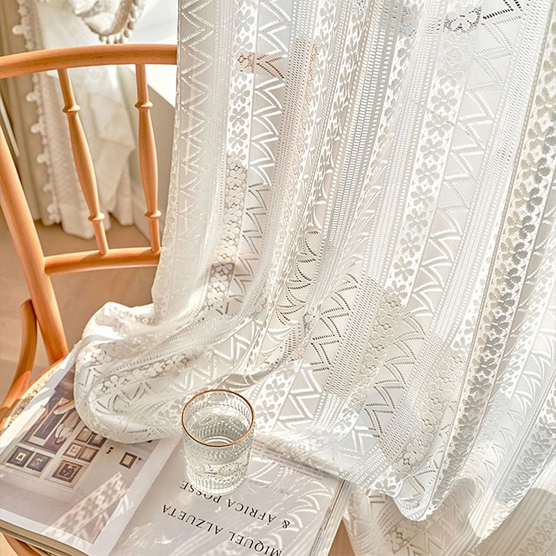 挂钩/打孔加工 蕾丝窗纱帘飘窗阳台防晒隔热透光半透人成品窗帘
