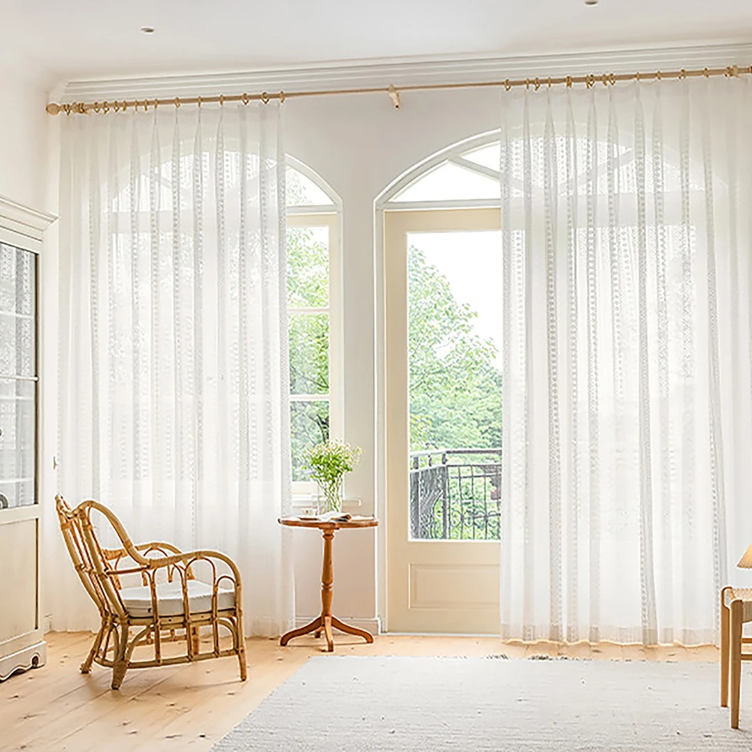 [不带帘头]防蚊免打孔安装新款网红法式田园透气蕾丝窗纱帘门帘