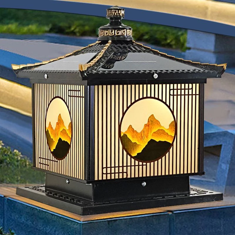 太阳能柱子灯新款中式庭院别墅大门门柱灯室外阳台户外围墙柱子灯