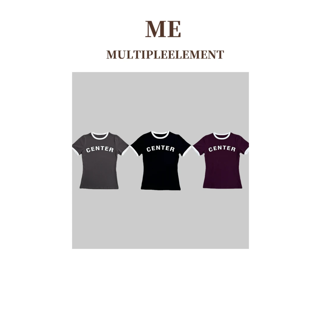 MULTIPLEELEMENT夏季慵休闲百搭圆领短袖复古印花字母T恤ME542085