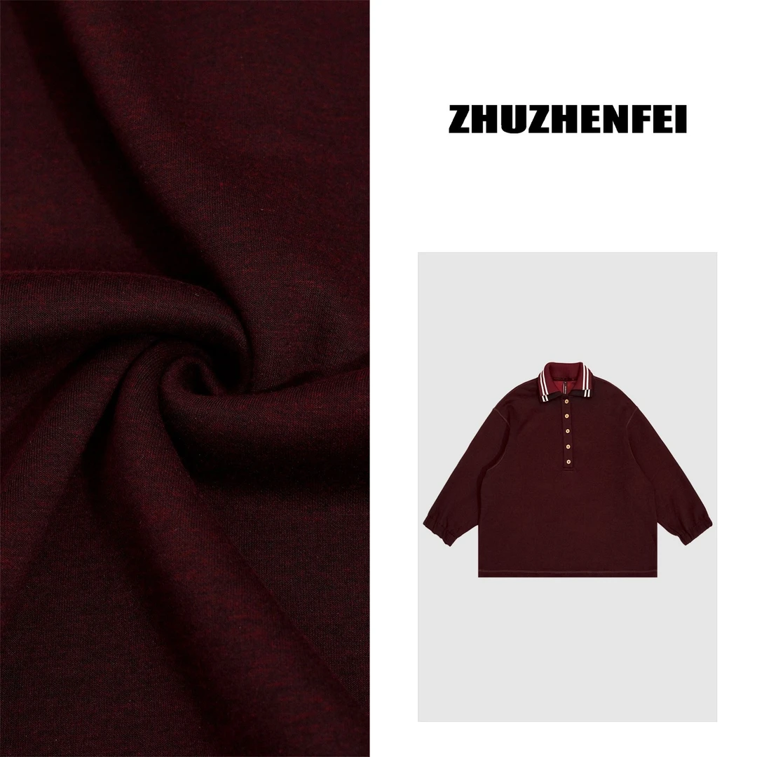 原创休闲百搭设计感双领宽松舒适显瘦慵懒POLO衫长袖卫衣Z244075