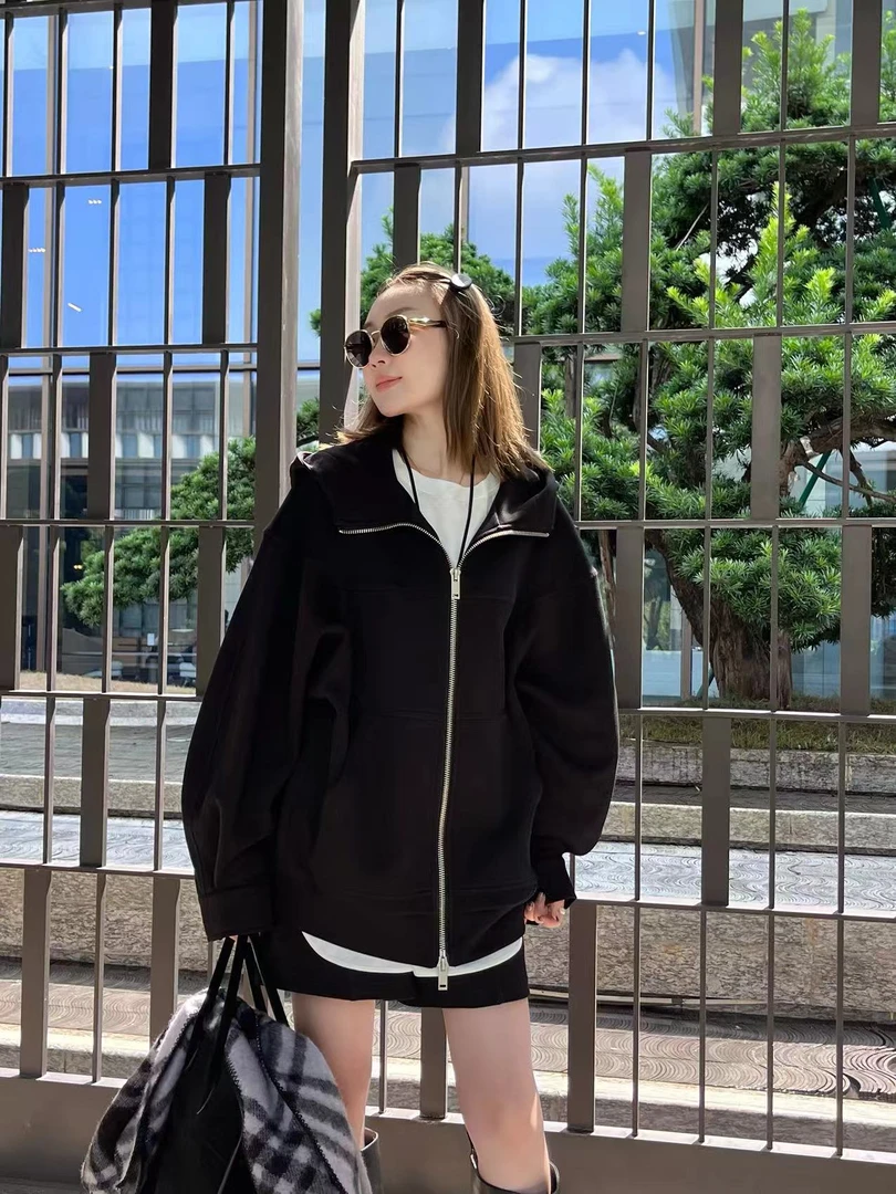 设计师原创【不焦绿】休闲百搭宽松立体剪裁连帽卫衣外套Z244061