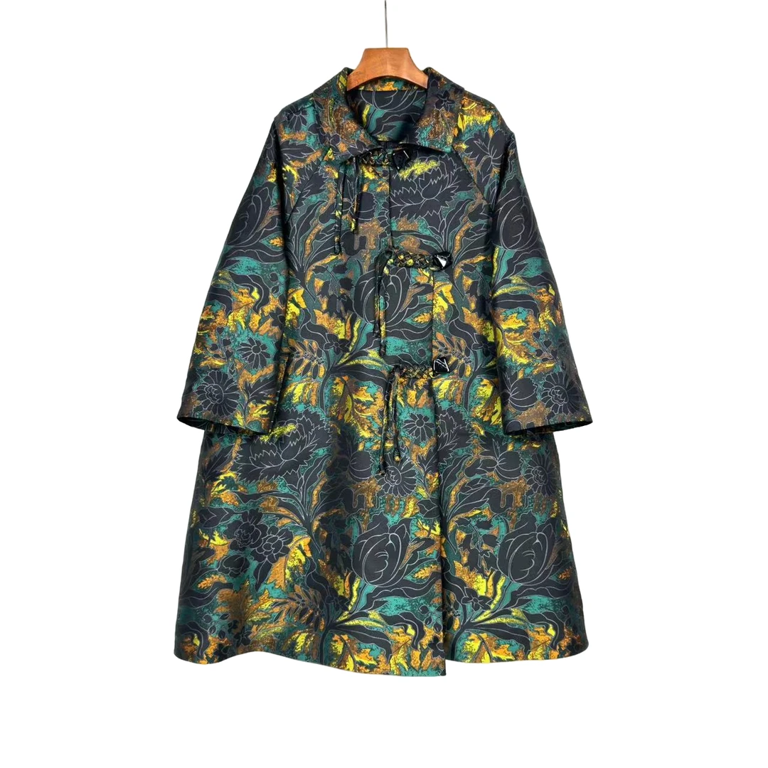 朱总原创设计花影流年3621新款大提花风衣