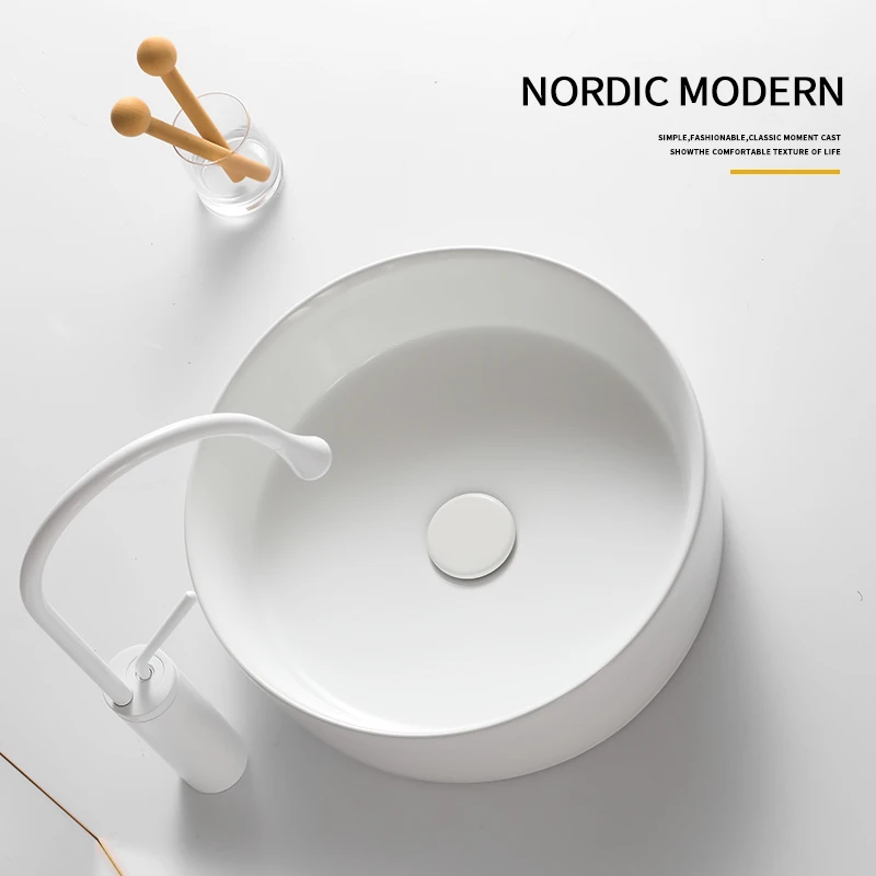 陶瓷圆形台上盆小尺寸洗手盆下水管厨房套装洗脸盆下水管套装