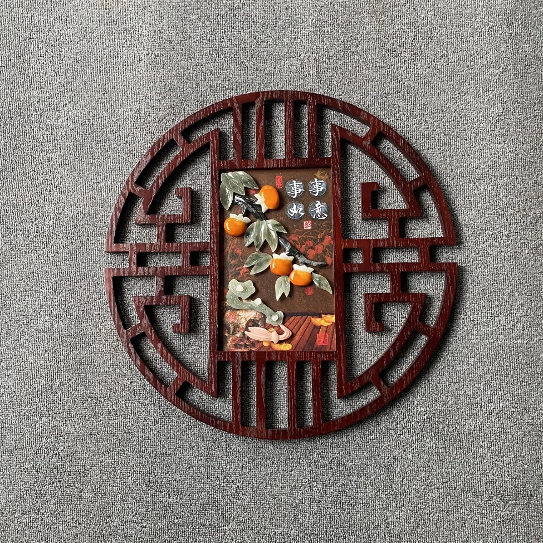 【事事如意】60*60寿字框圆形187精磨边框玉雕画天然玉石手工雕刻