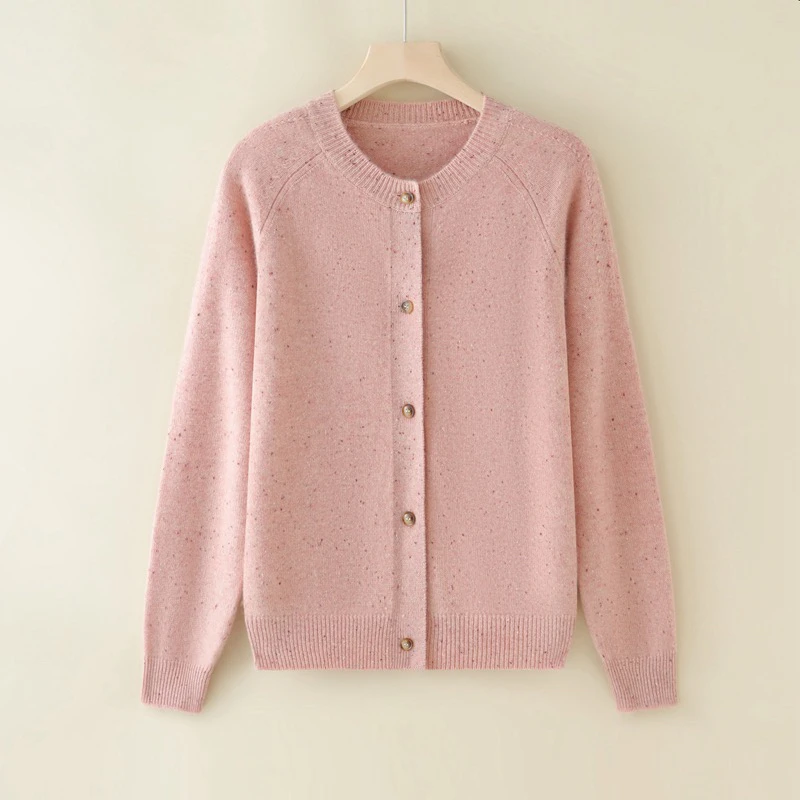 秋冬季女式点子纱圆领加厚开衫