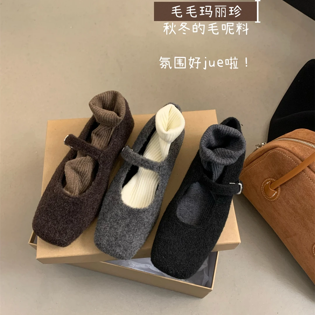 高级感洋气毛毛鞋秋冬法式复古气质平底玛丽珍单鞋G467