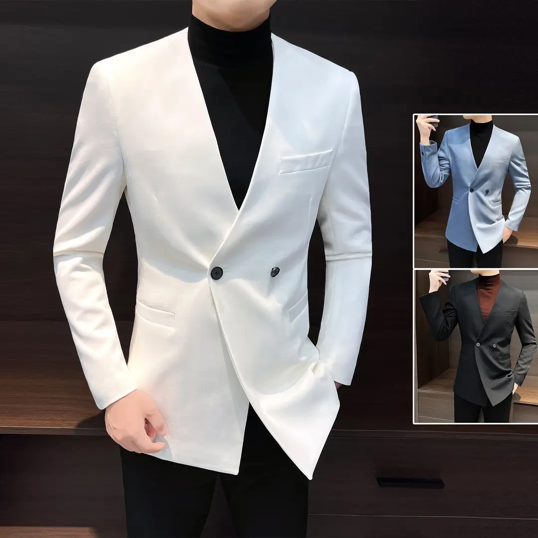 无领休闲西装外套男款爆款2025新款痞帅时尚潮流男装帅气春秋西服