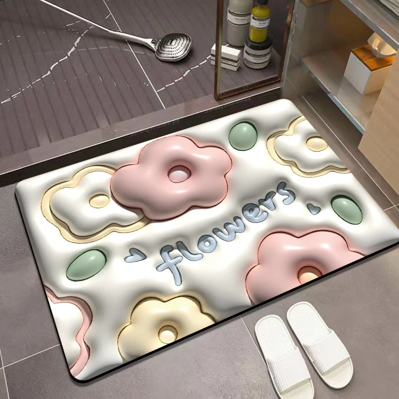 【新疆包邮】3D视觉立体感硅藻泥卡通软垫卫生间吸水易打理脚地垫