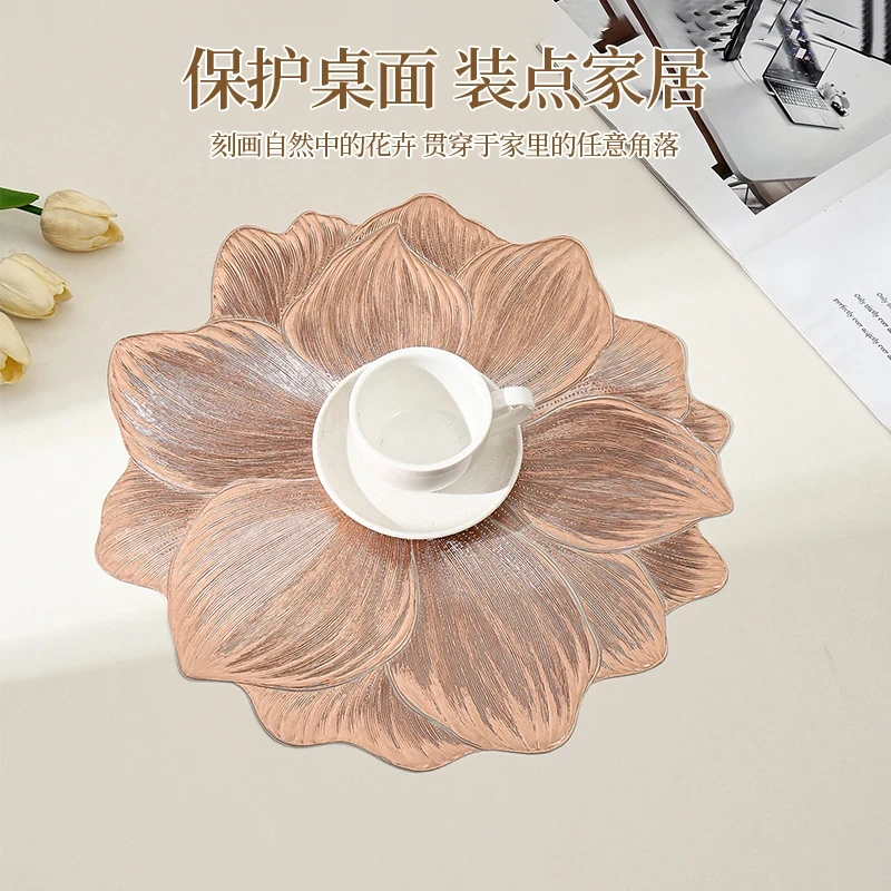 【新疆包邮】轻奢荷花防滑餐垫PVC隔热垫家用餐盘垫ins风桌垫装饰垫