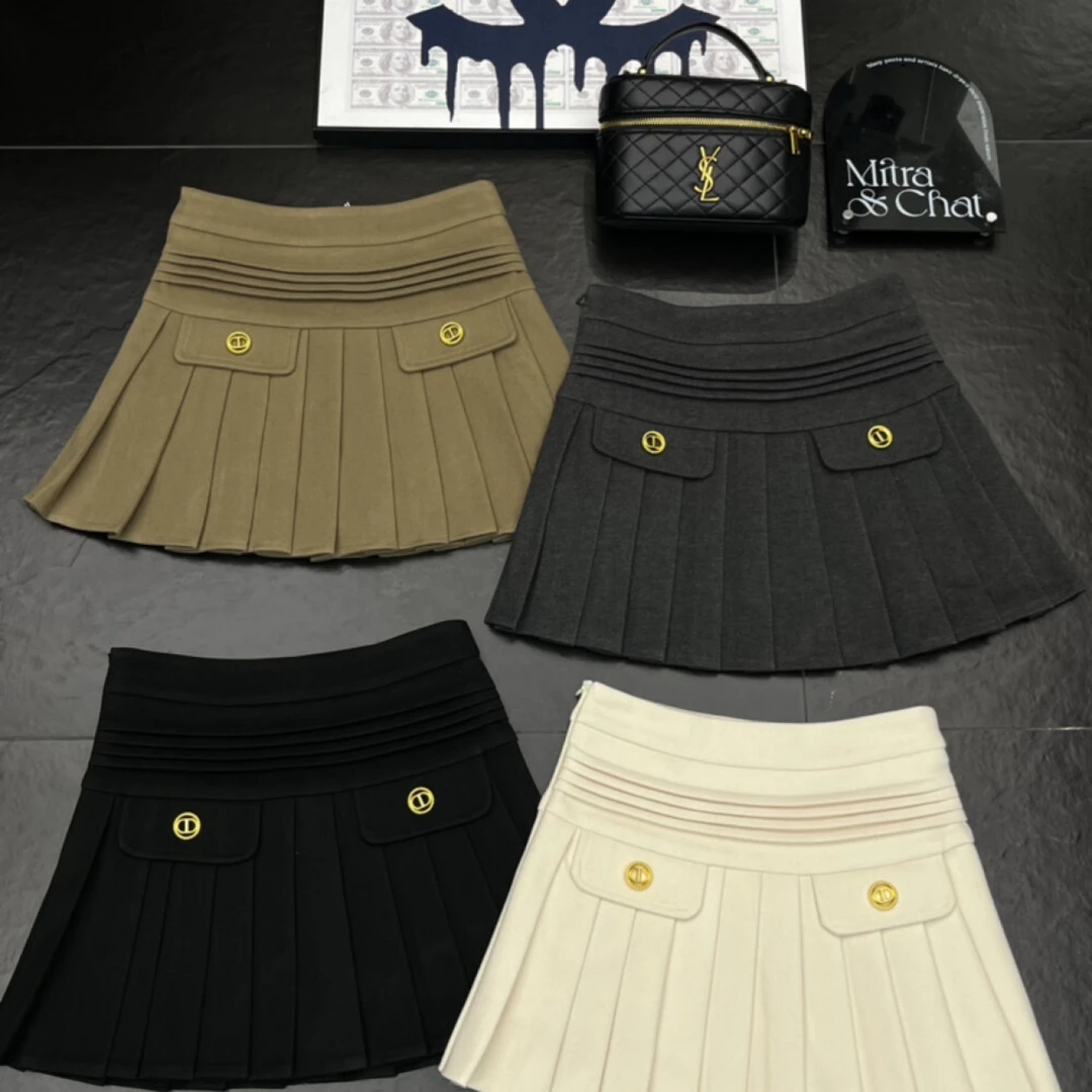 （海狮）优雅显瘦毛呢百褶半身裙秋冬高腰A字短裙