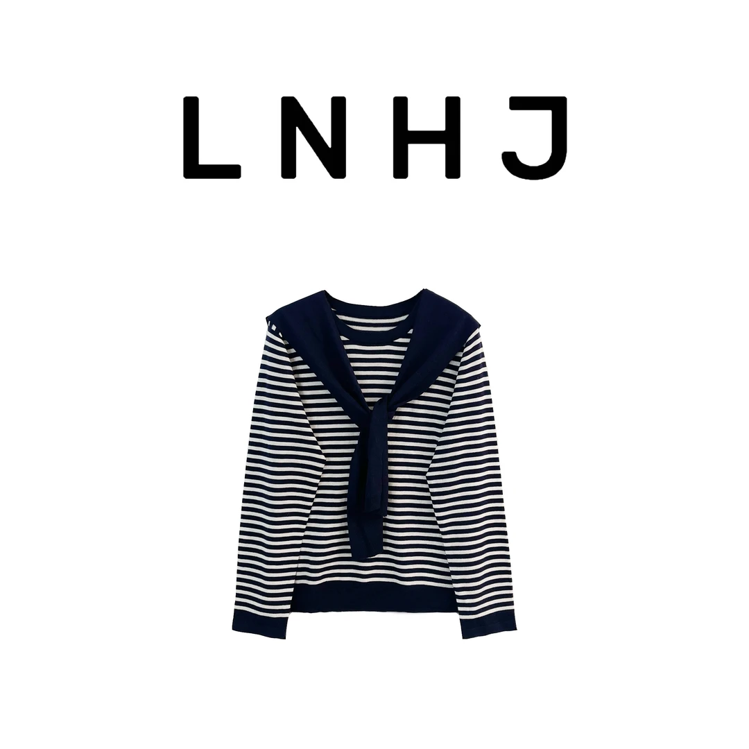 【LNHJ】乘风起航 秋季新款休闲百搭条纹上衣披肩两件套