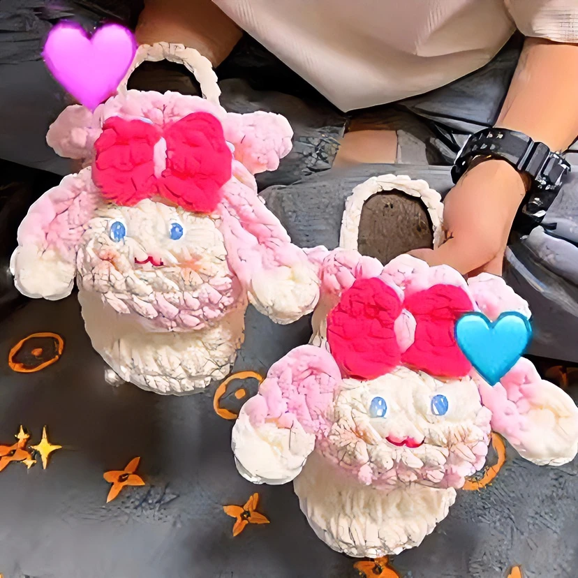 [成品]纯手工钩织拖鞋女生网红时尚亲子情侣星黛露洞洞冬季玉桂狗