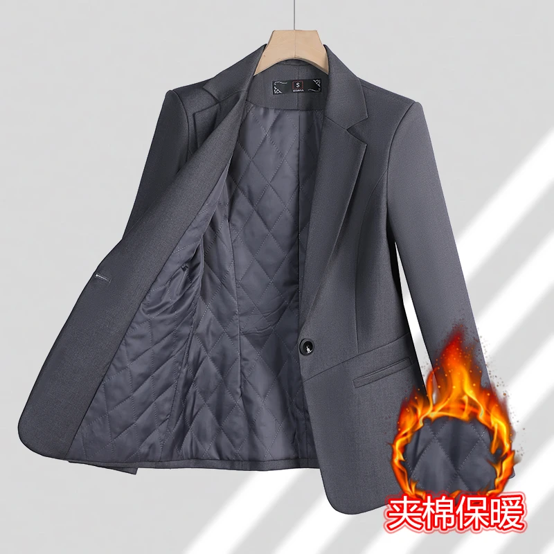 夹棉保暖灰色西装套装女秋冬新款干练气质通勤正装职业西服工作服
