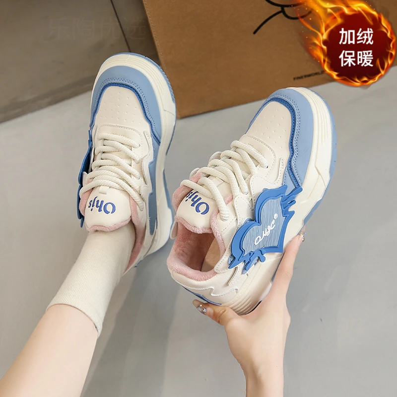 回力潮品秋冬季百搭ins潮加绒保暖鞋女学生厚底棉鞋休闲运动板鞋