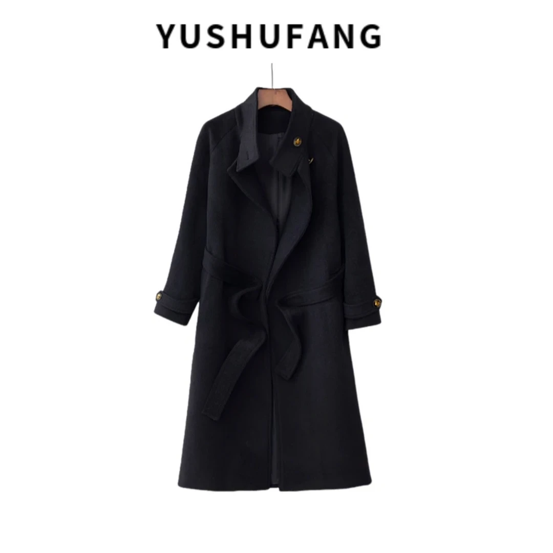 2024秋冬轻奢女装过膝长款羊毛大衣气质百搭立领羊毛外套-13199