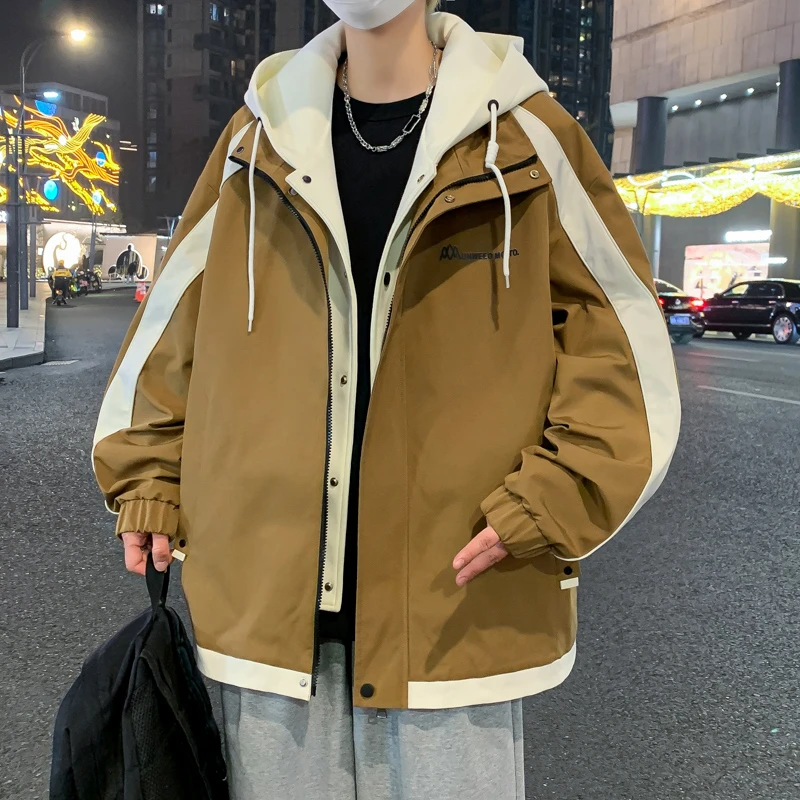 青少年休闲男外套春秋季中学生夹克外套百搭连帽宽松潮流港风帅气