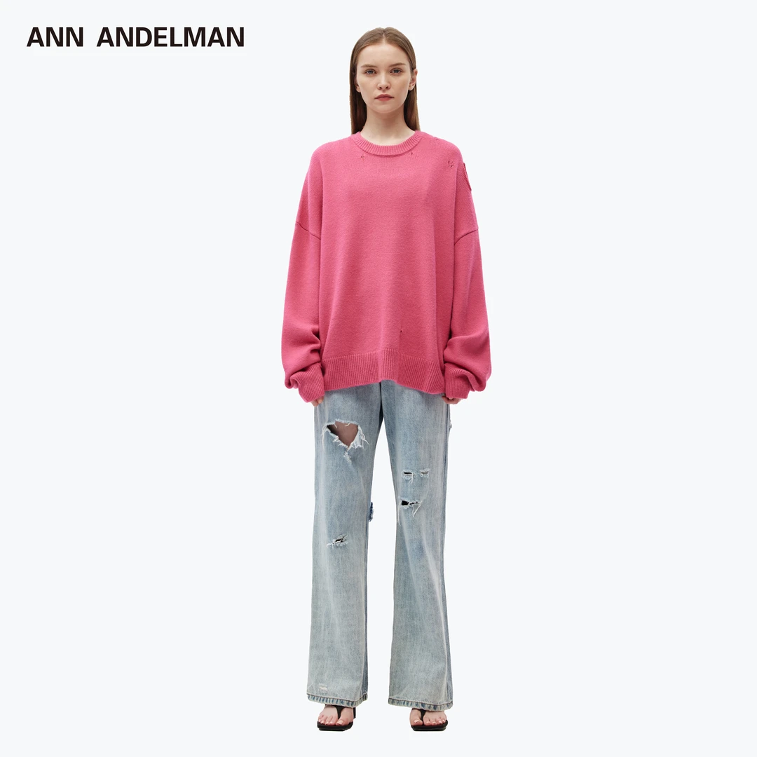 ANN ANDELMAN王嘉尔《这就是街舞》综艺同款 粉色破洞毛衣长袖春款