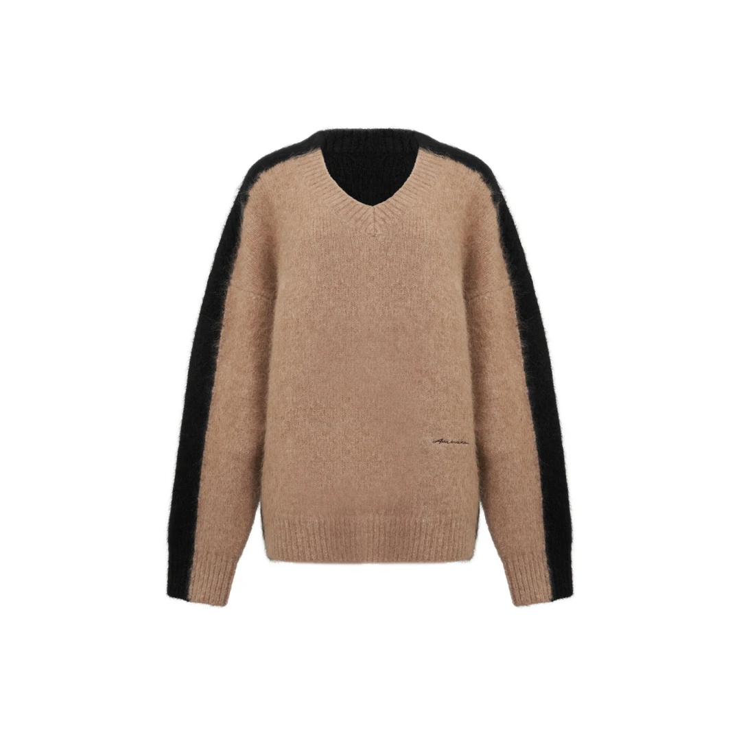 ANN ANDELMAN【商场同款新品】25假两件拼V领休闲百搭宽松针织毛衣