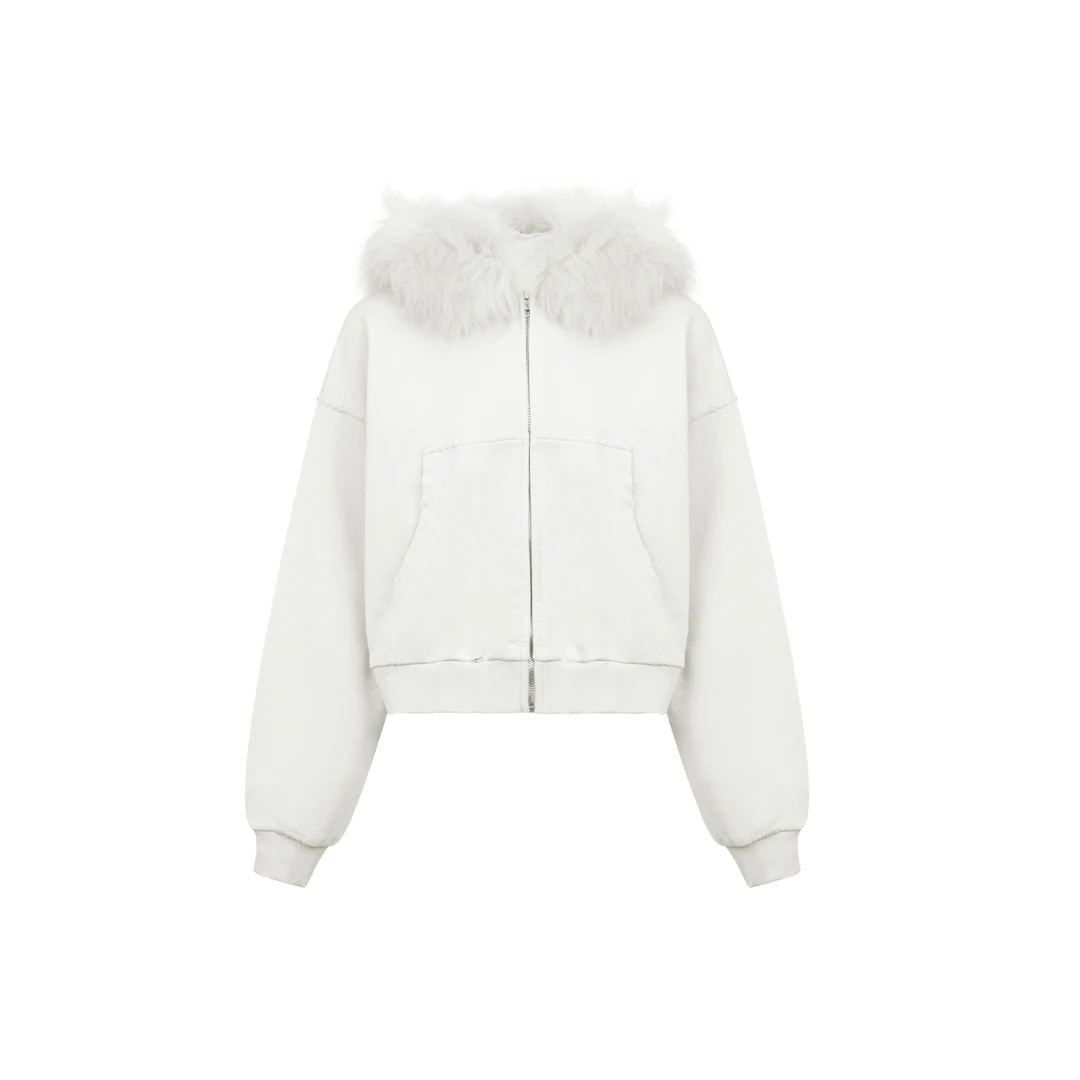 ANN ANDELMAN【商场同款新品】运动短款时尚休闲女士连帽毛领卫衣