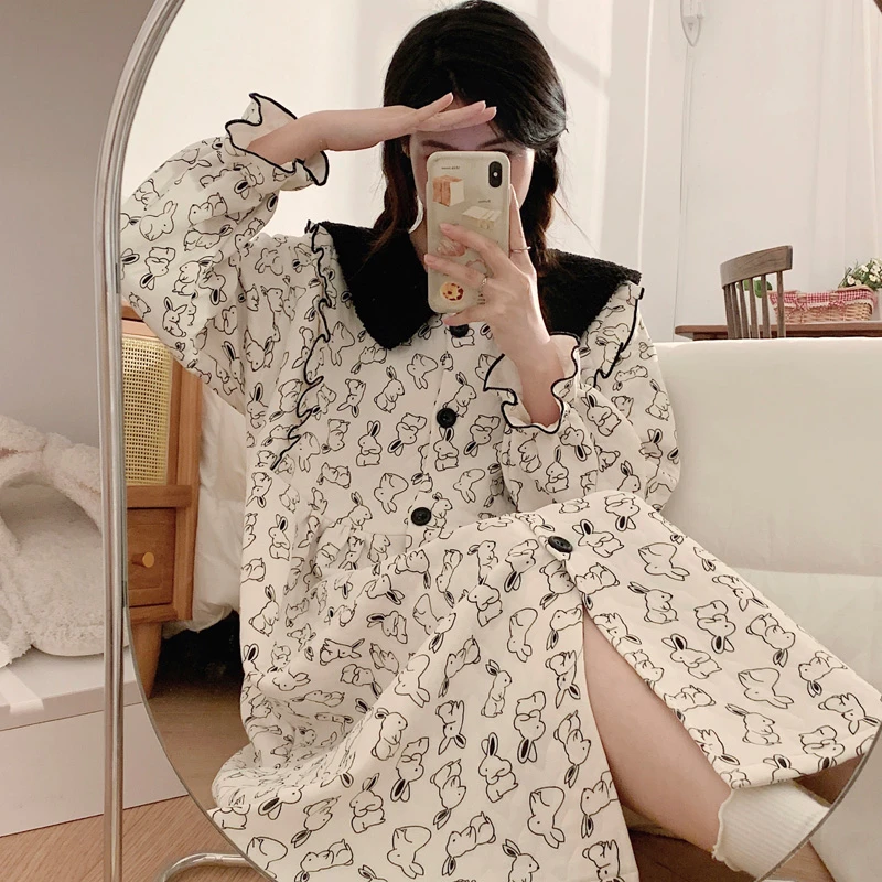 【空气棉拉链】厚款保暖月子服秋冬季产后哺乳睡衣孕妇拉链喂奶睡裙
