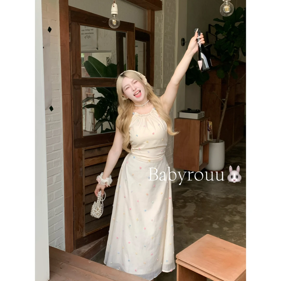 baby rouu【现货】【慕斯甜豆】温与柔夏季法式收腰显瘦吊带连衣裙