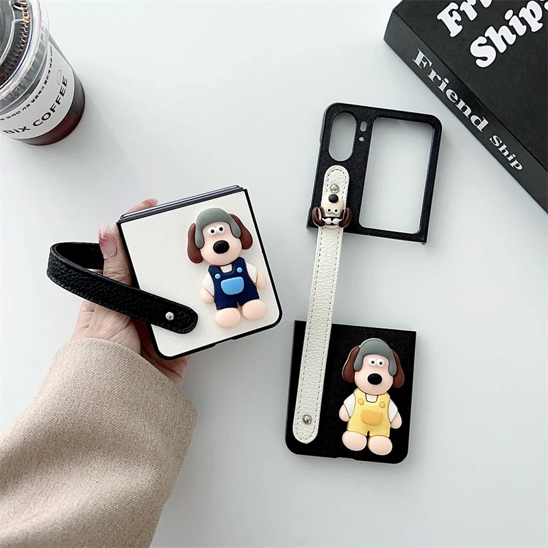 可爱立体掌门狗OPPO FindN2 Flip手机壳防摔腕带手绳折叠屏保护套