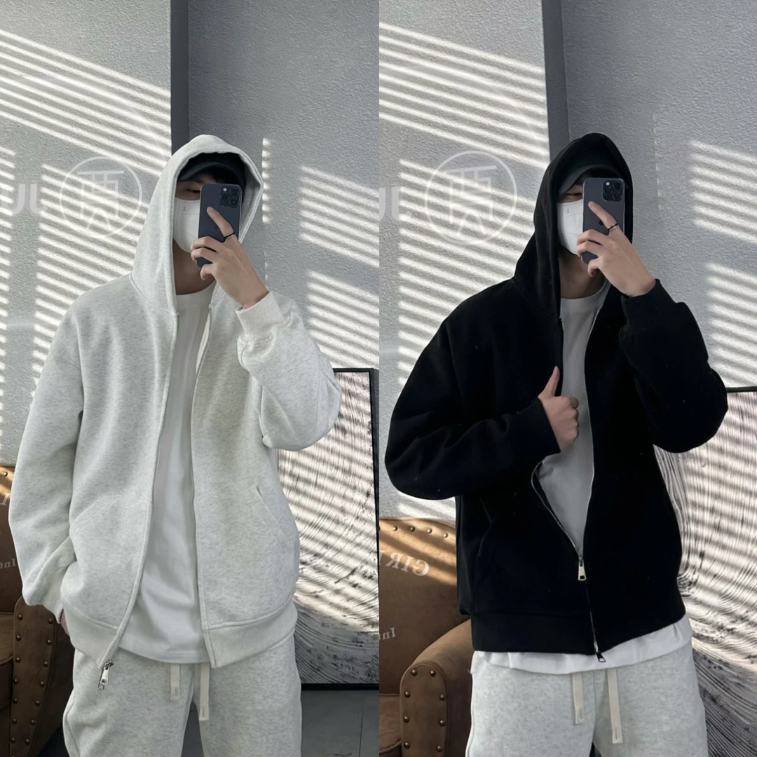 小贾24春新款400g重磅开衫时尚潮流男女宽松休闲纯色百搭连帽时尚