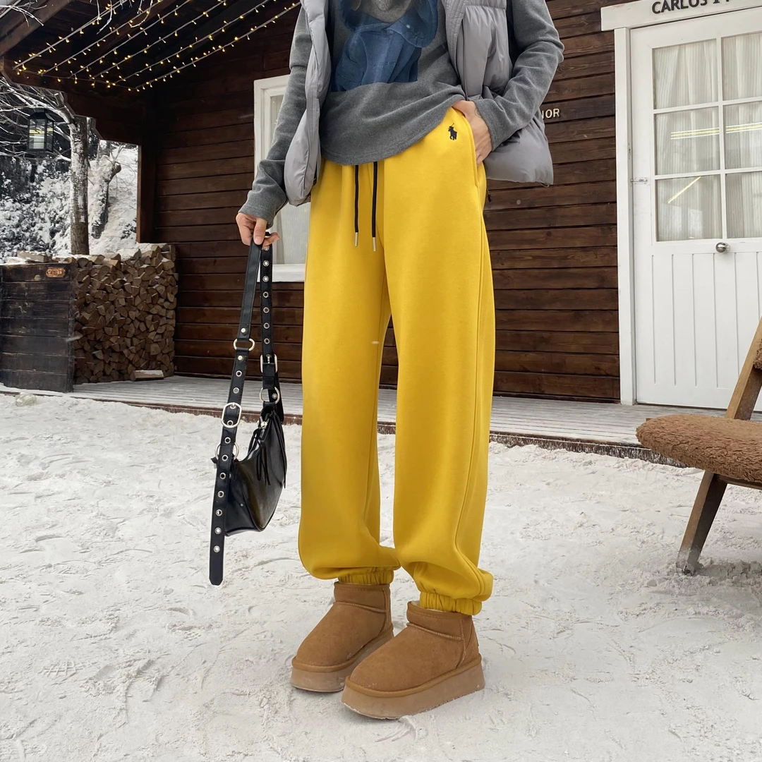 2024冬季现货加绒刺绣卫裤时尚百搭洋气裤子宽松休闲束脚卫裤