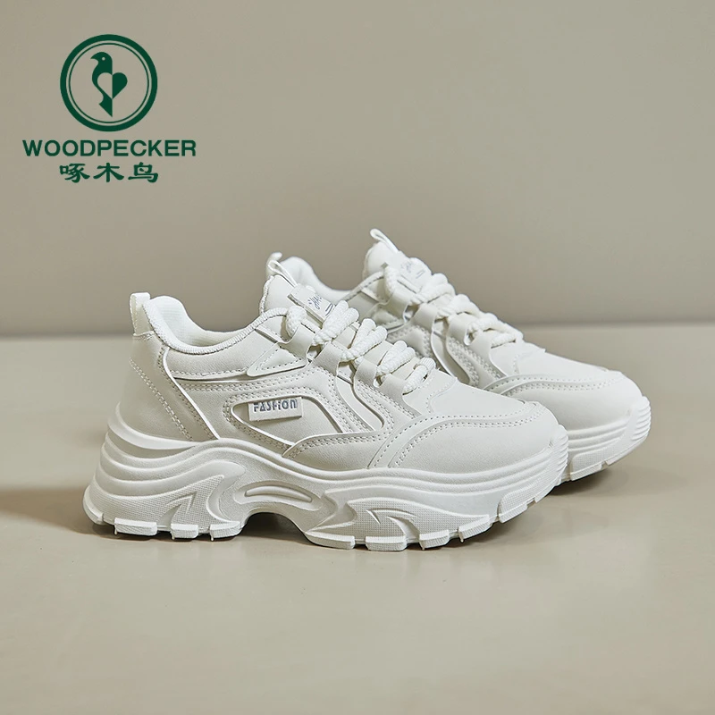 woodpecker/啄木鸟韩版新款休闲老爹鞋女2024秋季休闲鞋厚底增高