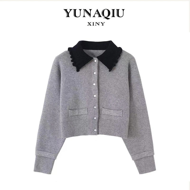 YUNAQIU 慵懒风毛衣外套女秋冬羊毛针织开衫外搭高级感上衣-369