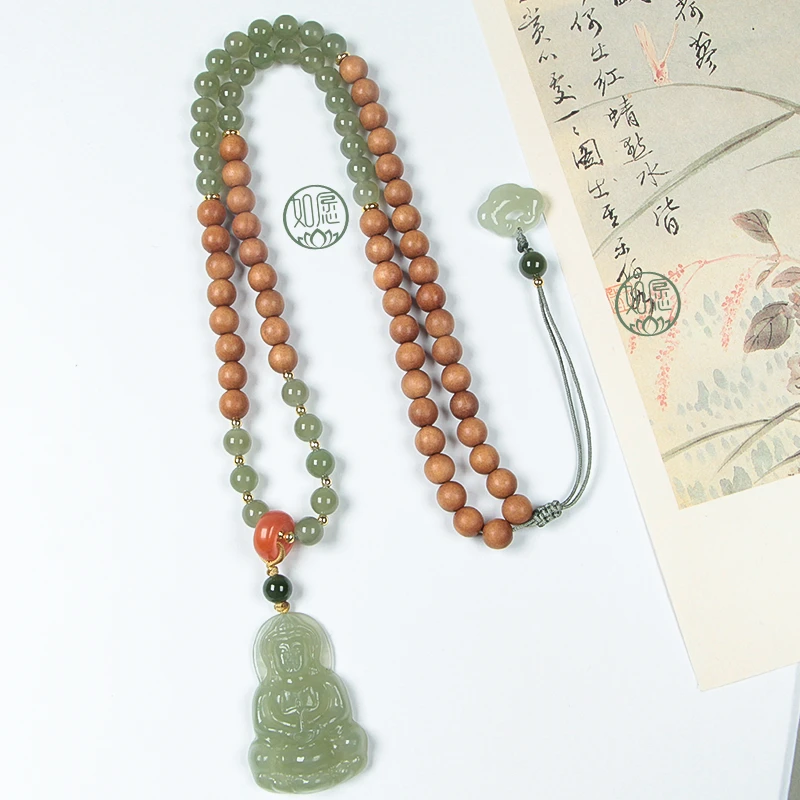 新中式国风雕刻精美观音吊坠民族风男士项链精雕