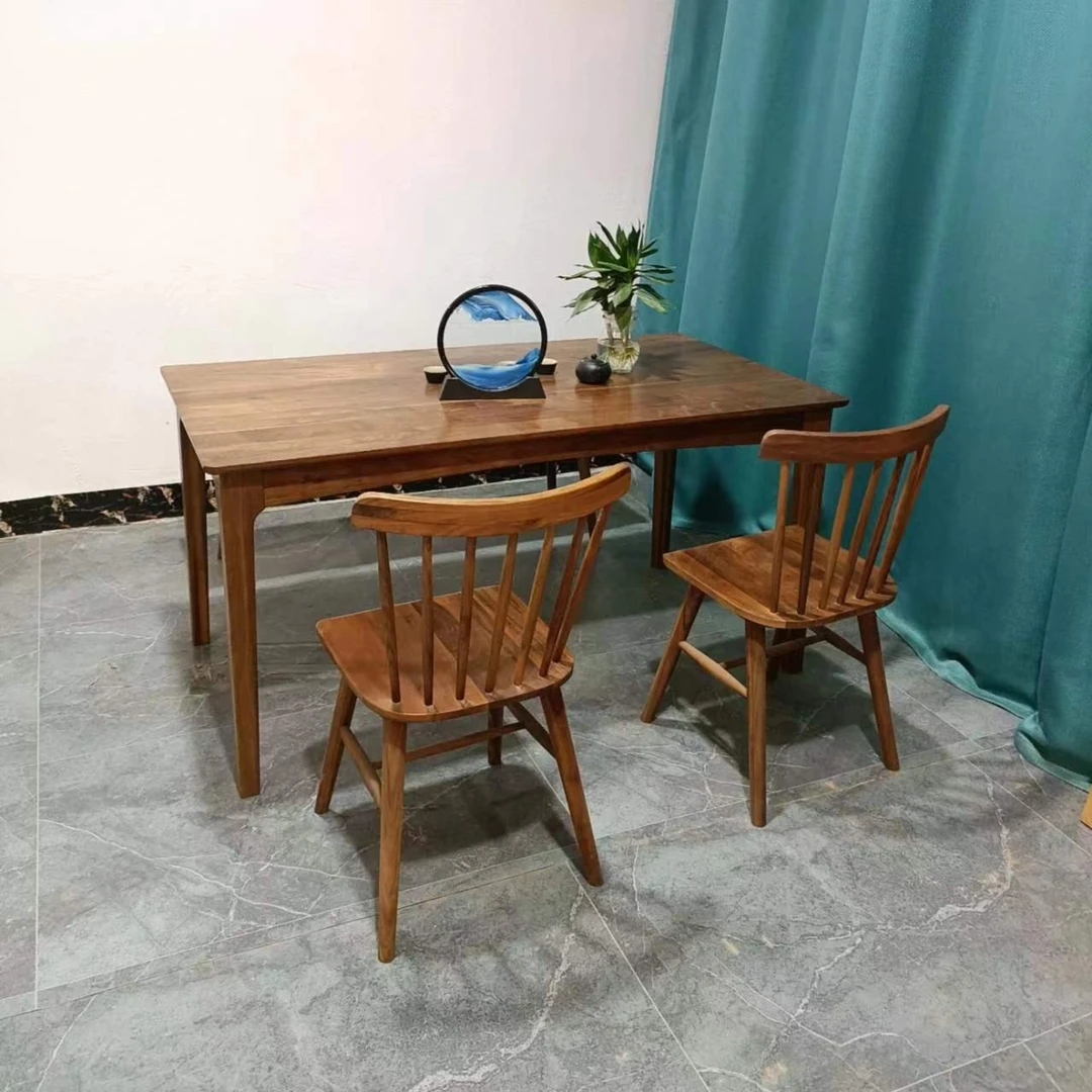 北欧北美黑胡桃木方形餐桌办公中式吃饭茶桌中式家用原实木书桌