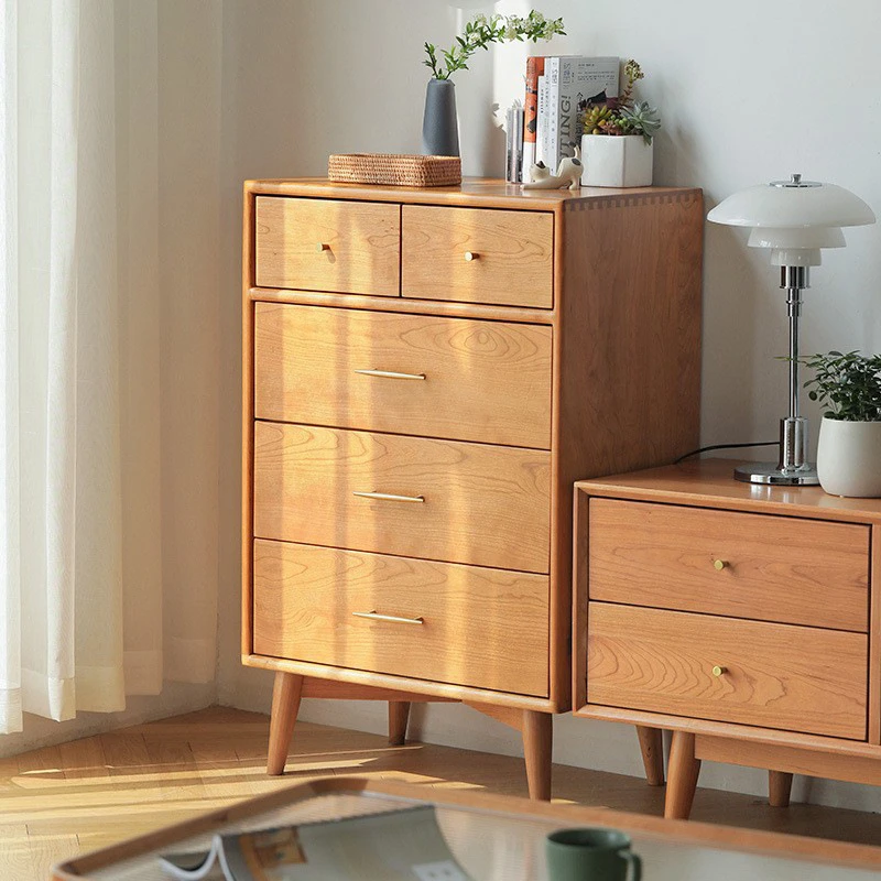 简约家用实木五斗柜樱桃木原木日式卧室储物边柜客厅北欧收纳柜子