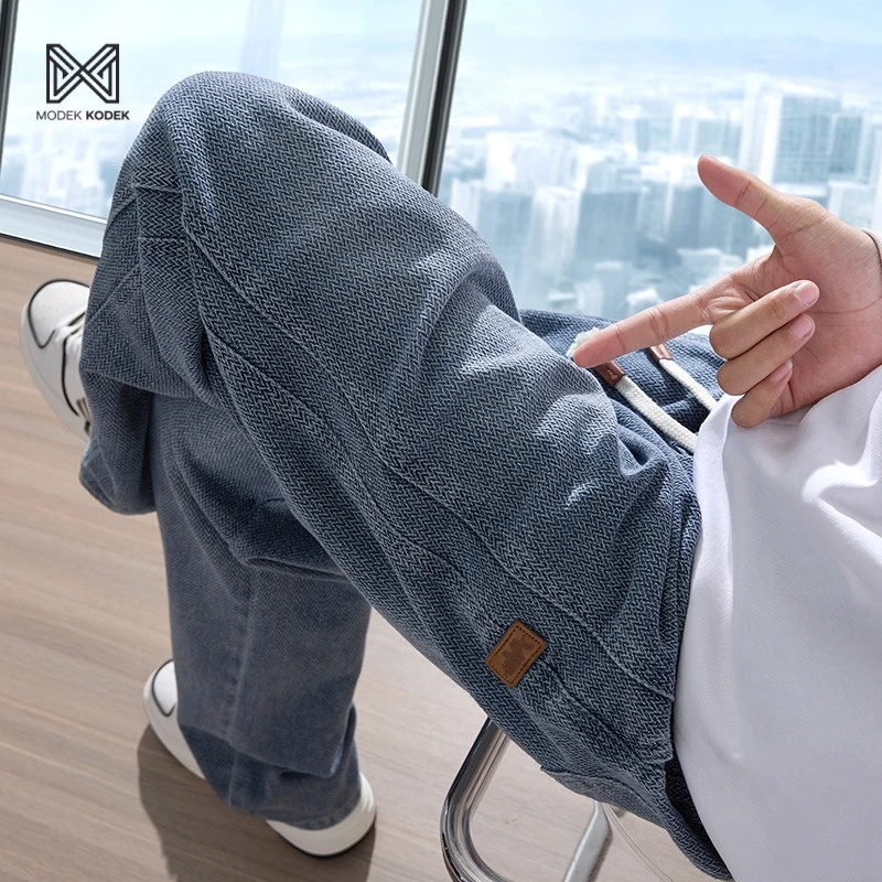 MODEK KODEK星空纹加绒牛仔裤男士 款潮牌复古直筒宽松休闲长裤子