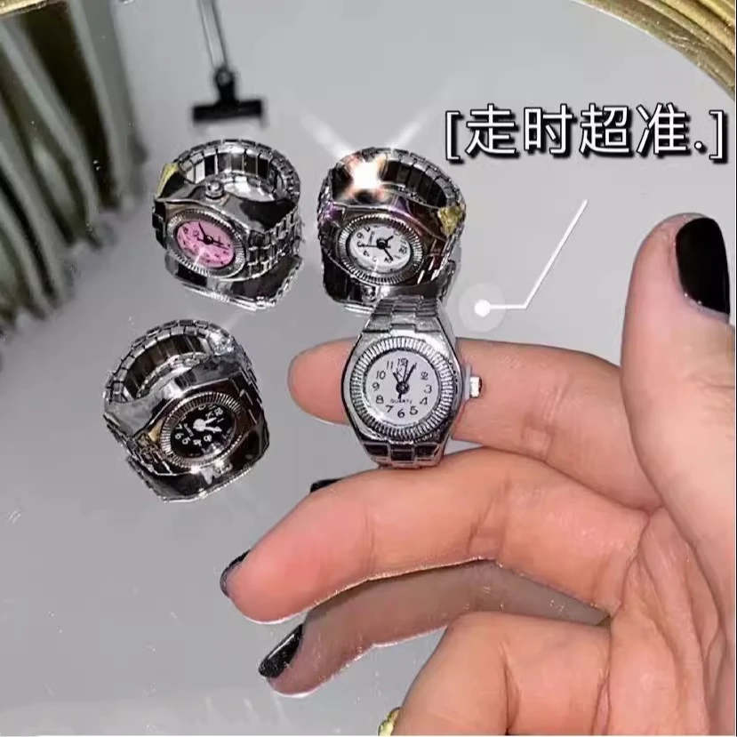 【现货】简约时尚朋克手表戒指百搭情侣手指表迷你时钟复古创意玩具