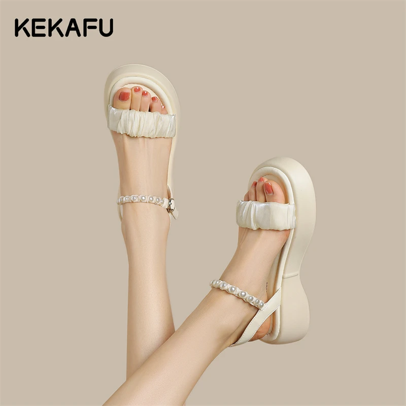 珂卡芙2024新款夏季百搭平底凉鞋女款外穿绝美软底厚底沙滩凉鞋女