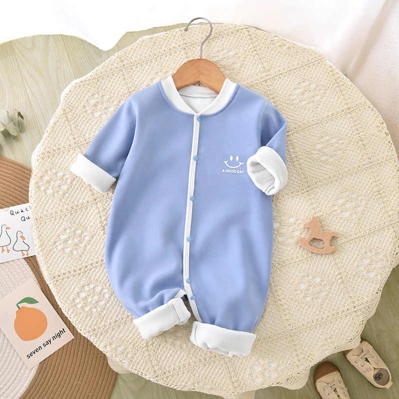 婴儿连体衣加绒加厚保暖衣宝宝衣服新生儿贴身睡衣秋冬装外穿