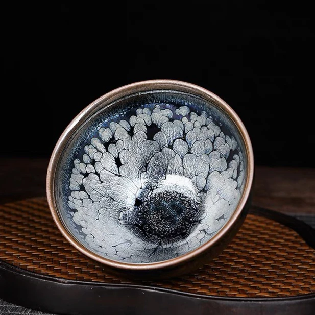 牡丹花盏 建阳黑牡丹建盏茶杯茶具盏杯陶瓷纯手工主人杯茶盏精致