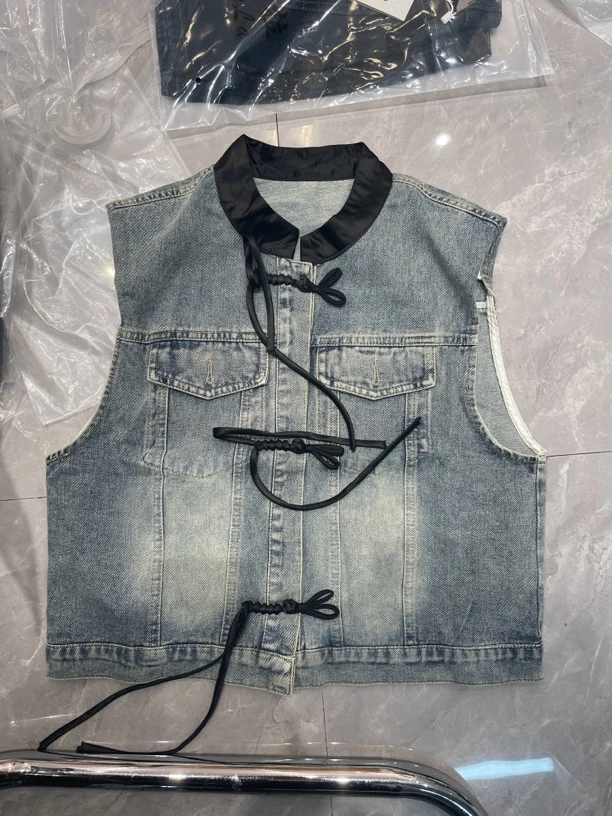 蜜地苏拉&4907新款牛仔马甲复古扣国风宽松百搭水洗休闲马夹