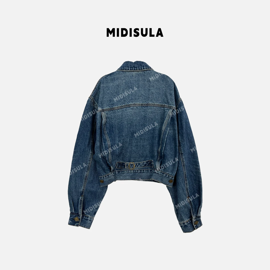 【H.MDSL】设计背后系带金属扣夹克牛仔短外套秋新款长袖上衣#1055