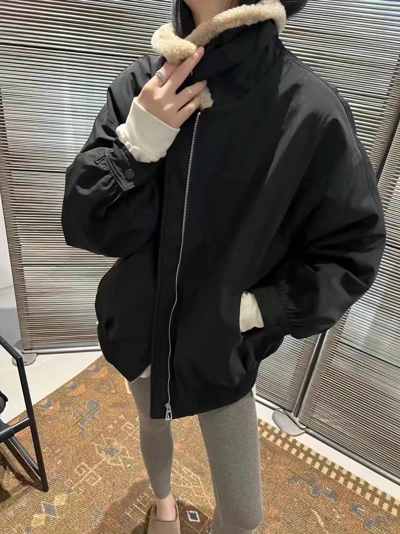 蜜地苏拉&5780新款外套洋气保暖夹棉派克服领扣毛领棉服棉衣外套