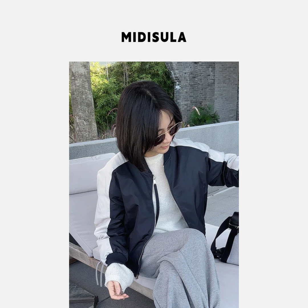 【H.MDSL】新款休闲拼色连线双拉链棒球服拼接宽松夹克外套#1664