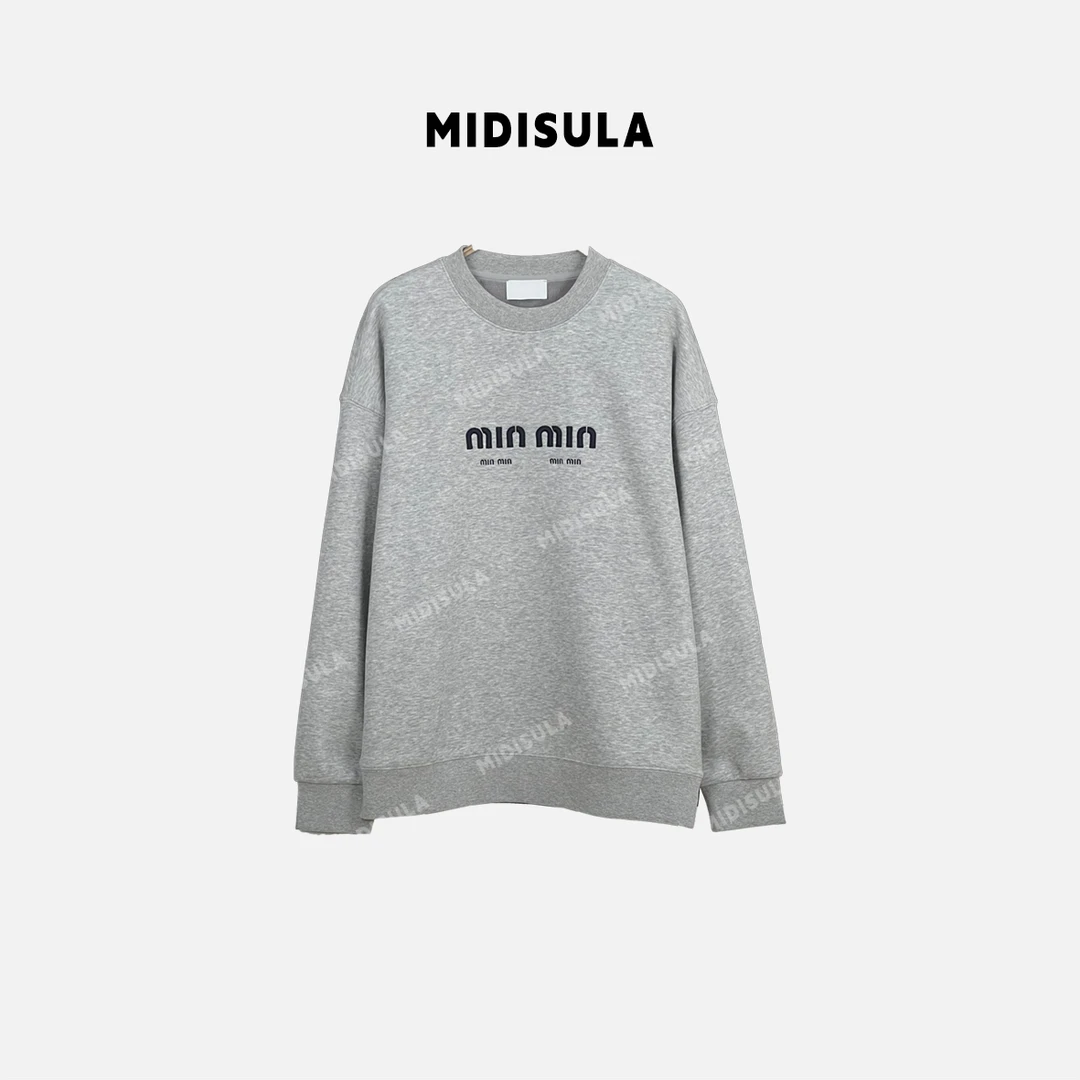 【H.MDSL】圆领卫衣时尚min字母加绒长袖打底衫上衣外套潮#M7055