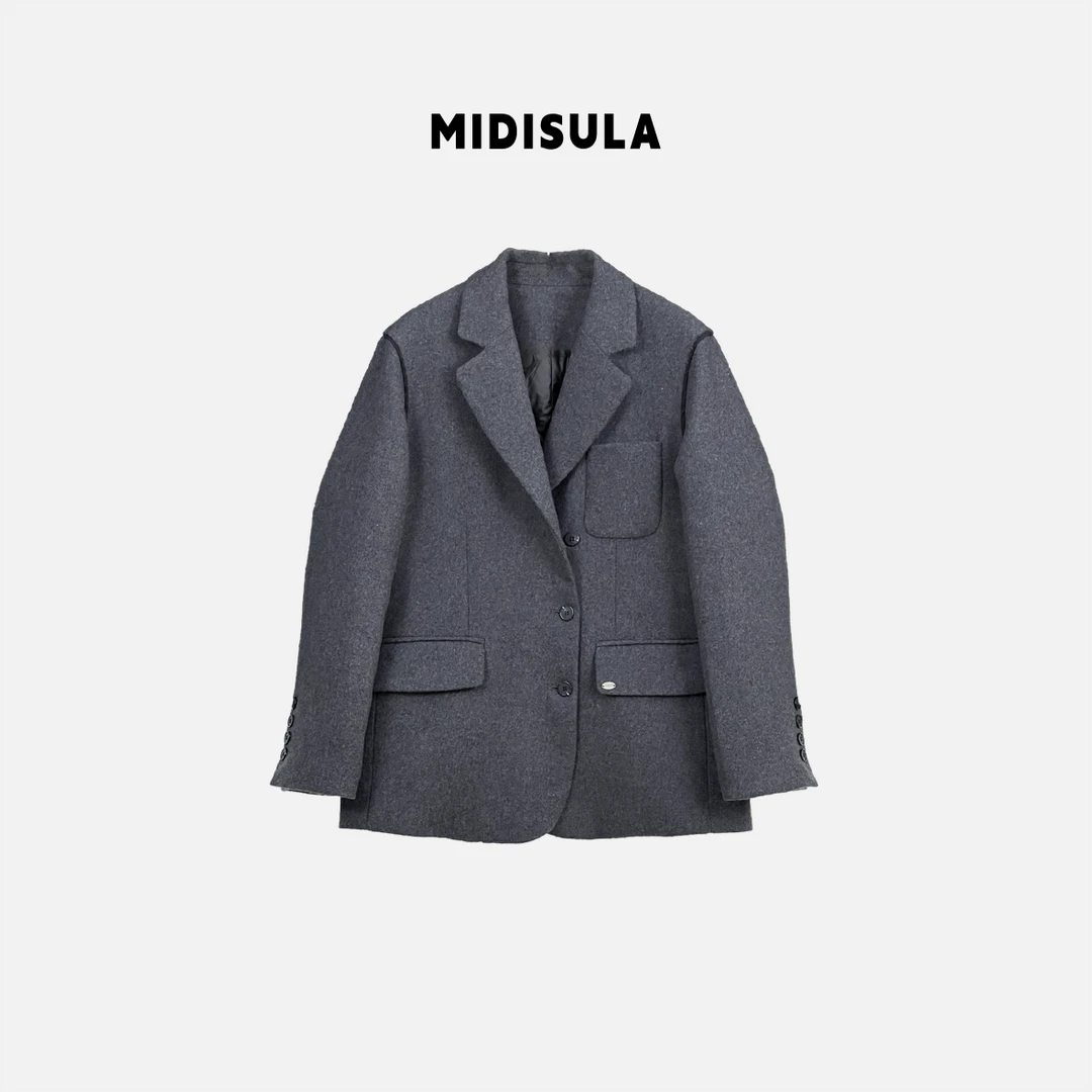 【H.MDSL】气质西装领毛呢加厚白鸭绒西装羽绒外套#2068三口袋