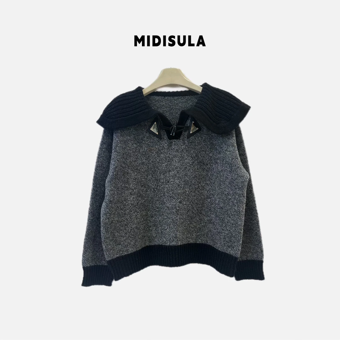 蜜地苏拉&5758新款羊毛衫大领针织领花纹线休闲毛衣